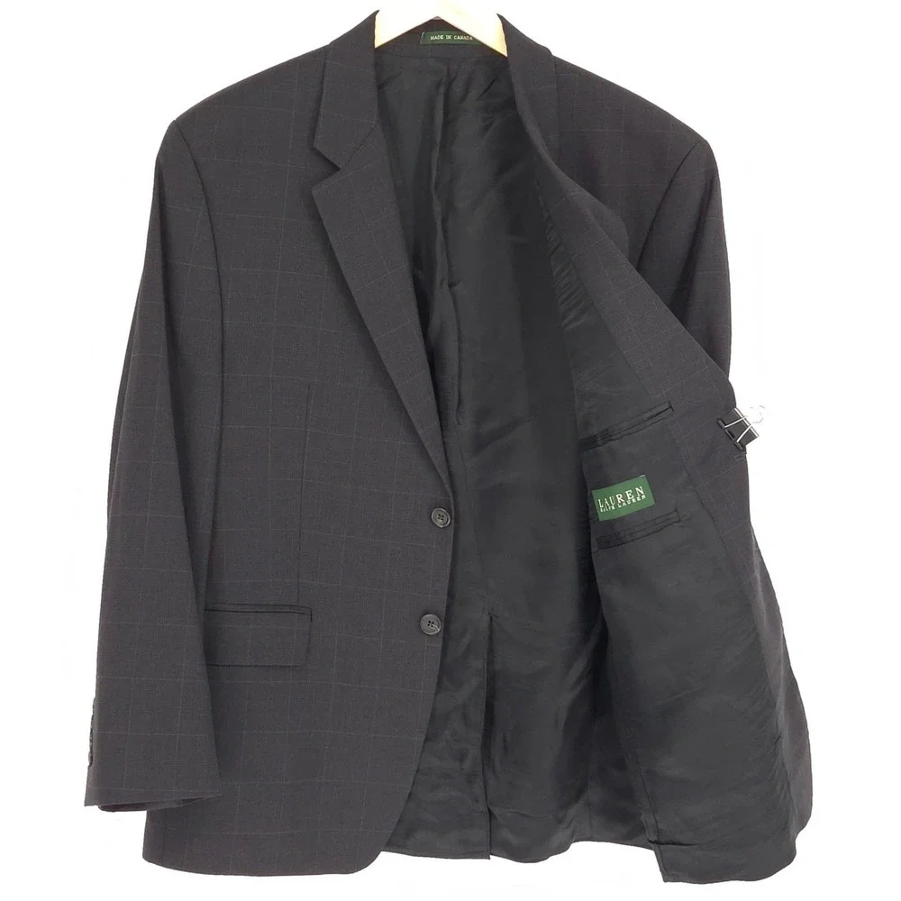 Lauren Ralph Lauren Wool Blazer Mens 42R Charcoal Gray Glen Plaid 100% Wool